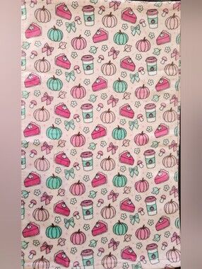 Casaba Fall Pink Hand Towels Pumpkin Pie Latte Bows Coffee Pattern